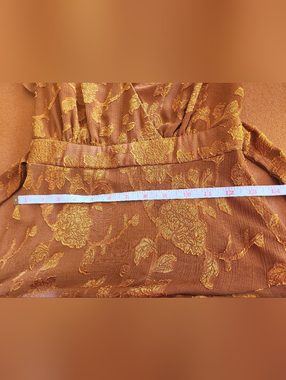 ALLISON & KELLY Copper MUSTARD Rust Floral Wrap Romper Mini SS TIE Zip Dress XSP - Picture 11 of 16